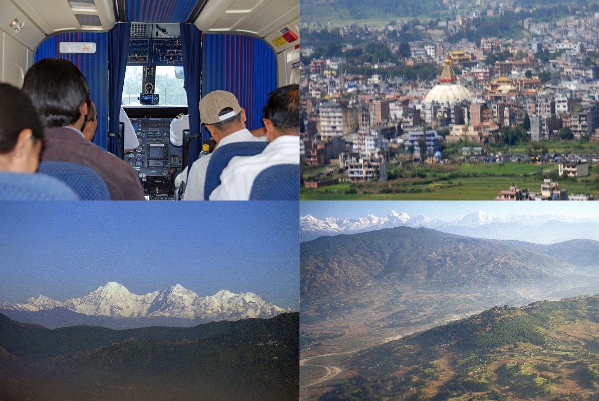 Lukla To Namche Bazaar 02 Inside Airplane, Flying Over Bodhanath, Ganesh Himal, Terraced Fields With Mountains On Horizon